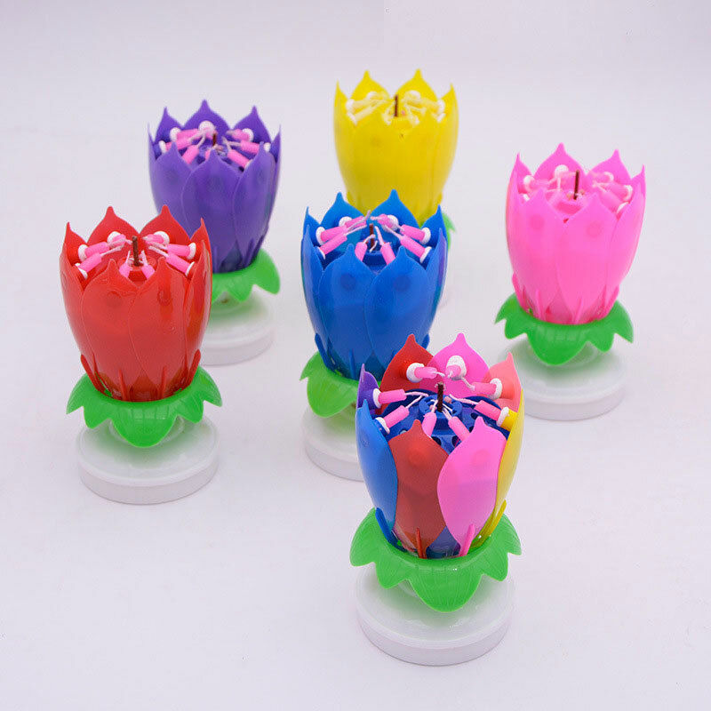 Birthday Candle Lotus Flower Magic Rotating Musical New Ebay