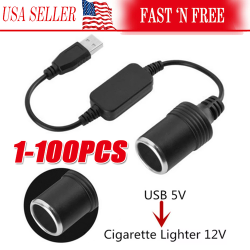 Car Cigarette Lighter Socket Female Converter USB To 12V Adapter Cable Cord lot