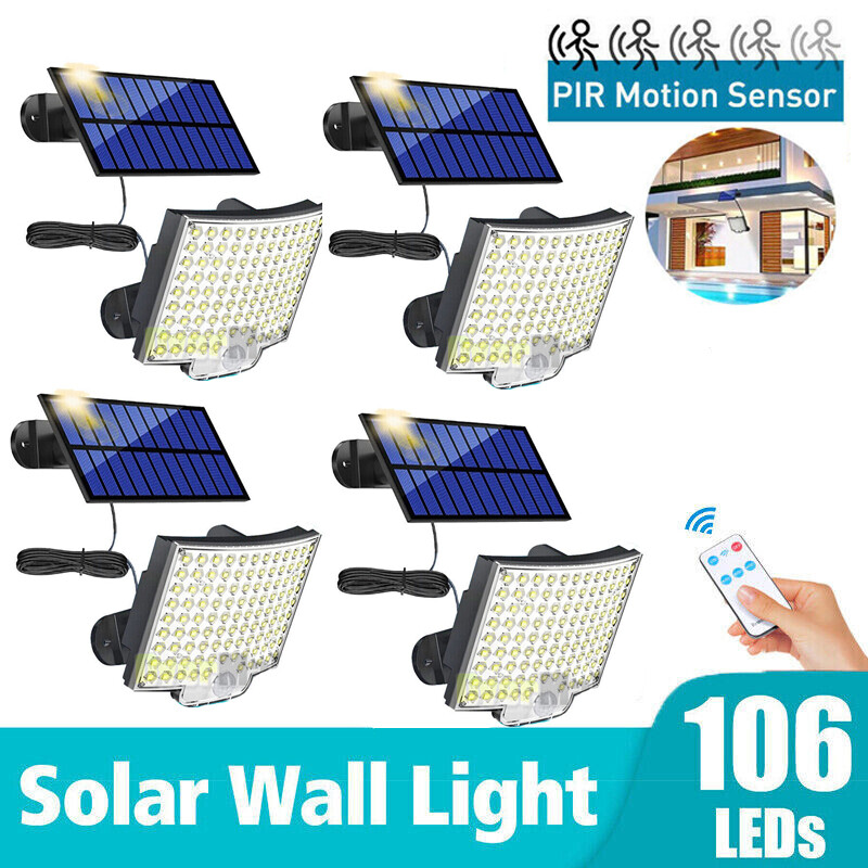 1-4PK LED Solar Panel PIR Motion Sensor Light Outdoor Security Garden Shed Lamp