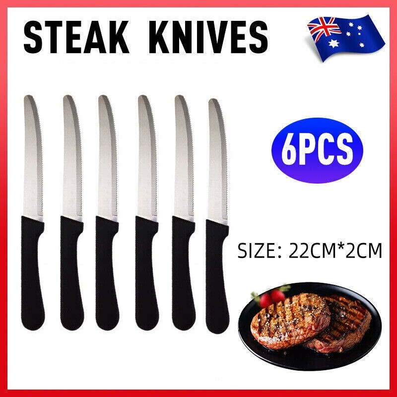 6 Pcs Steak Knives Dinner Set Stainless Steel Serrated Dishwasher Safe Knife AU