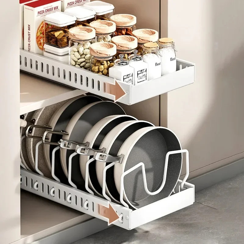 New Kitchen Sliding Pull Out Organizer Multifunctional Pot Pan Lid