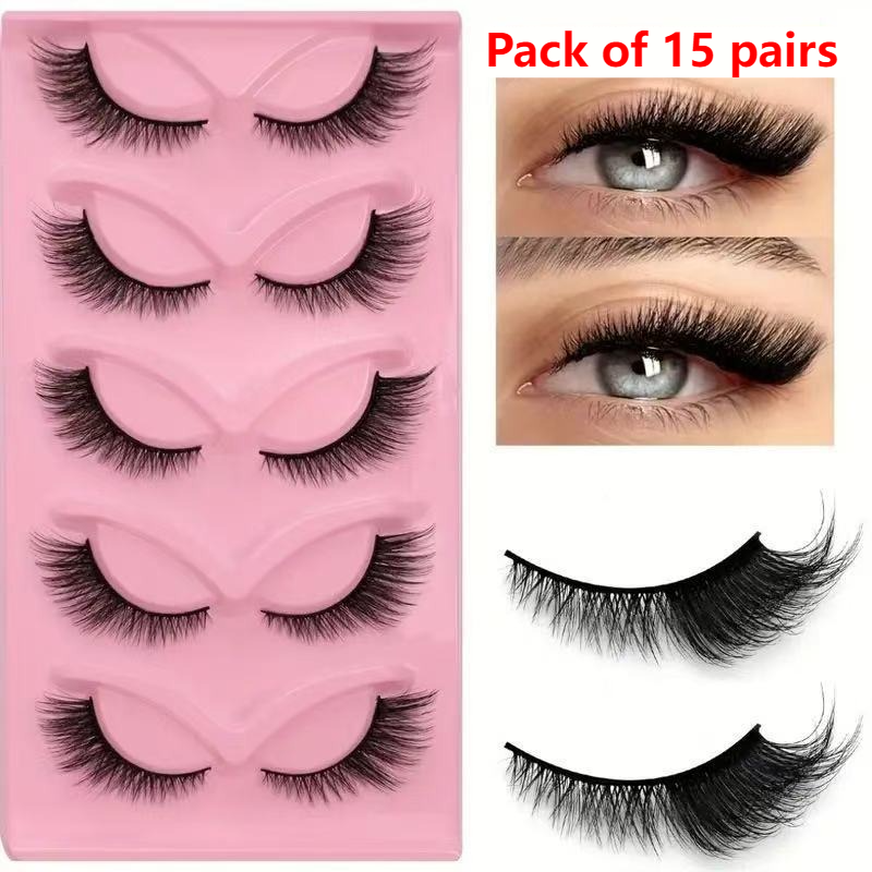 5-pair set of cat-eye false eyelashes with extended mink-style tips  thick and l