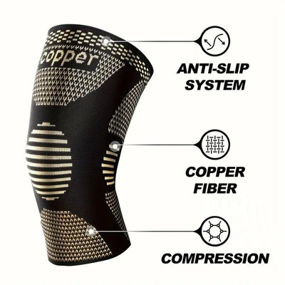 Copper Knee Sleeve Compression Brace Support Gear Joint Pain Relief Protection