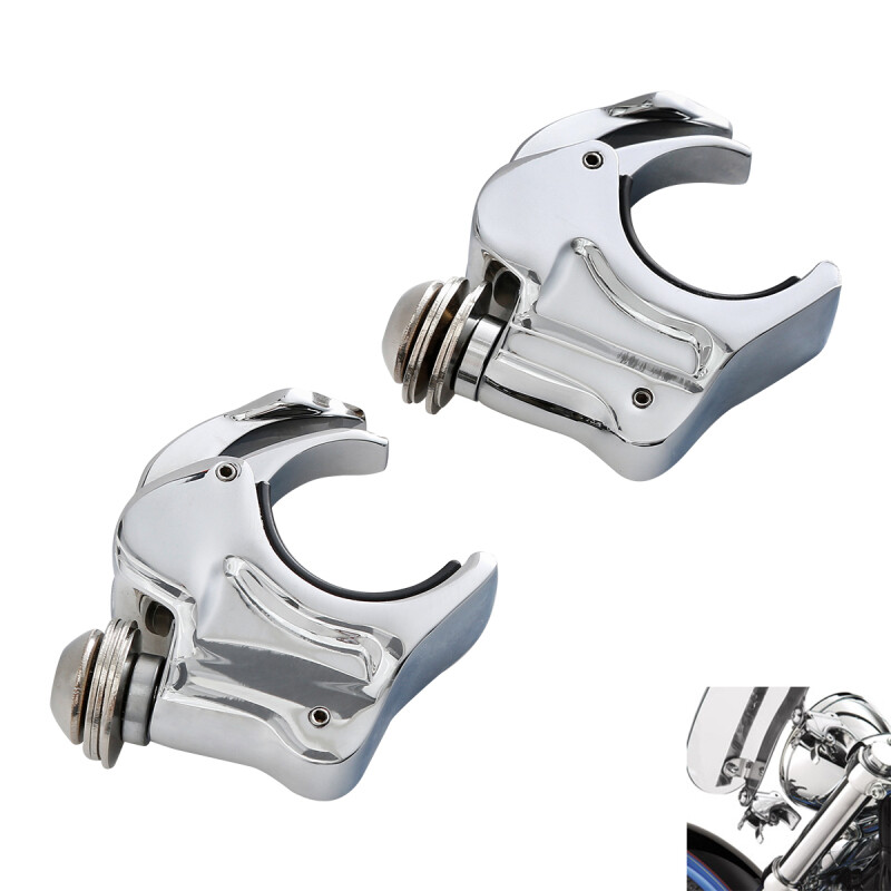 2X Chrome 39mm Forks Quick Release Windshield Clamps For Harley Dyna Sportster