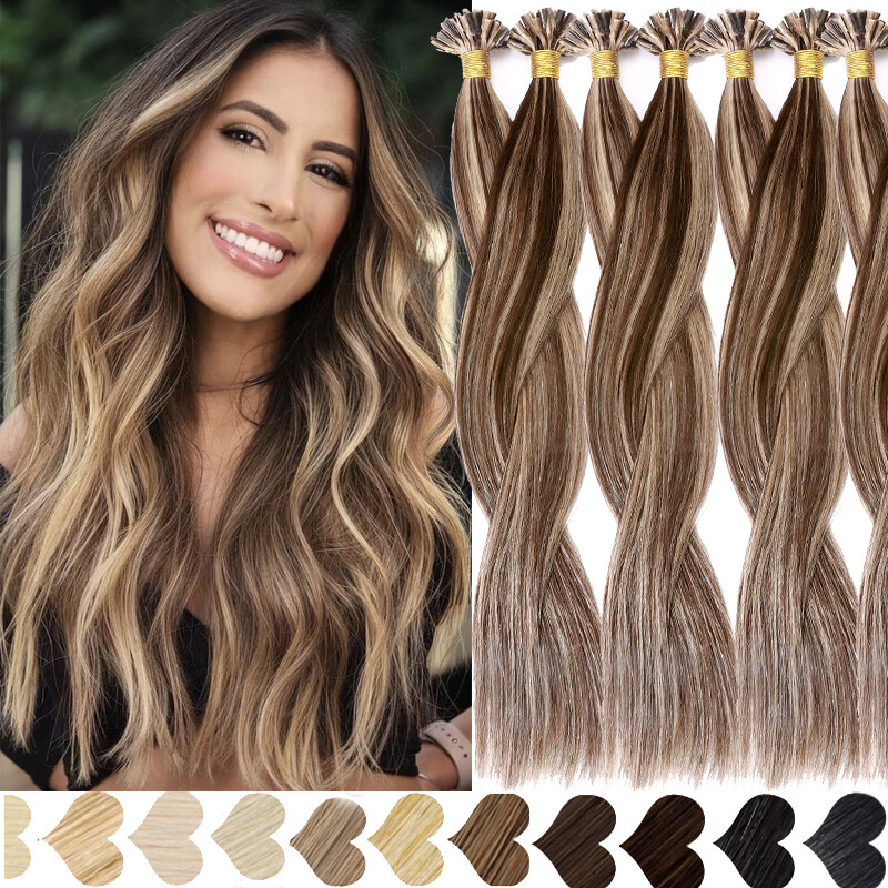 US Thick Keratin Nail U-Tip 100% Human Hair Extensions/200S Pre-Bonded Highlight