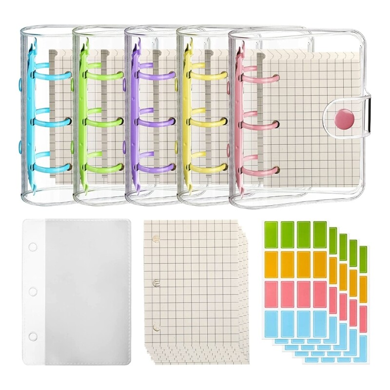 5 Sets DIY Loose Leaf Notebook with Clear Mini 3