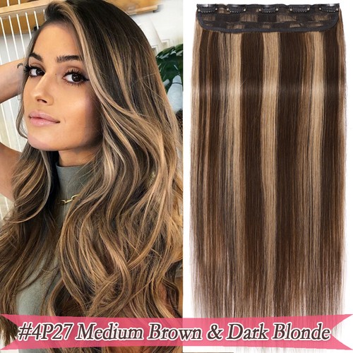 Highlight One Piece Weft With Clips  Real Remy Human Hair Extensions Half Head