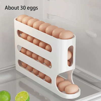 4 Layers Automatic Rolling Egg Holder Rack Fridge Egg Storage Box Container Kitc