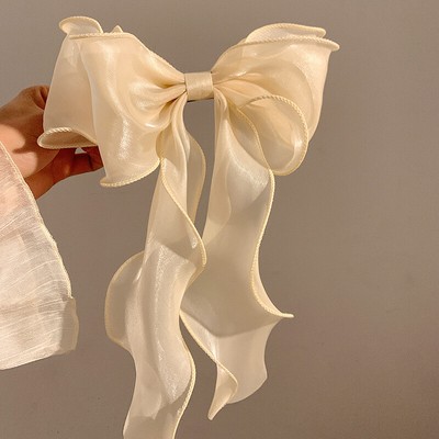 New Mesh Barrette Bow Ribbon Hair Clips Sweet Fairy Hairpin Advanced Accessor:PW