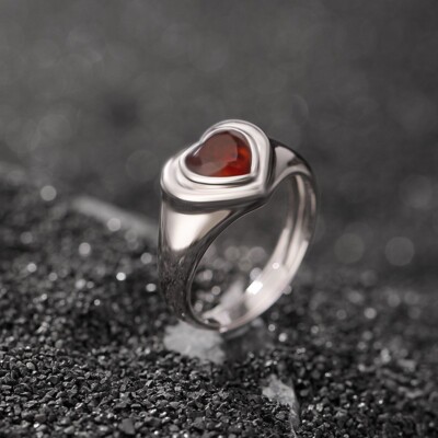 F02 Ring Herz aus rotem Bernstein Blutbernstein Silber 925 verstellbar