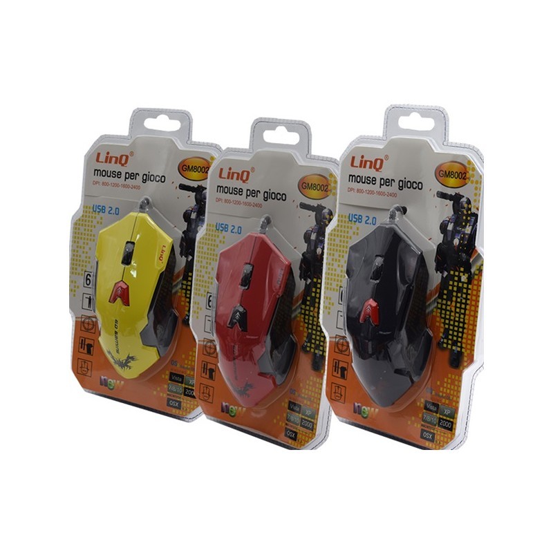 Mouse Gaming Wired Con Filo Usb 2.0 DPI Regolabile 800/2400 Linq GM8002