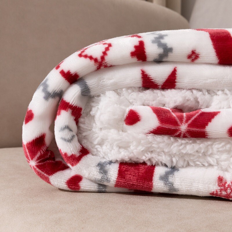 Double Layer Flannel Sherpa Blanket Christmas Throw Thick for Couch Sofa blanket