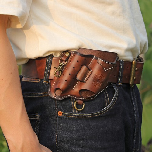 TOURBON Leather 4-in-1 Tool Belt Holster EDC Multitool Flashlight Sheath Utility