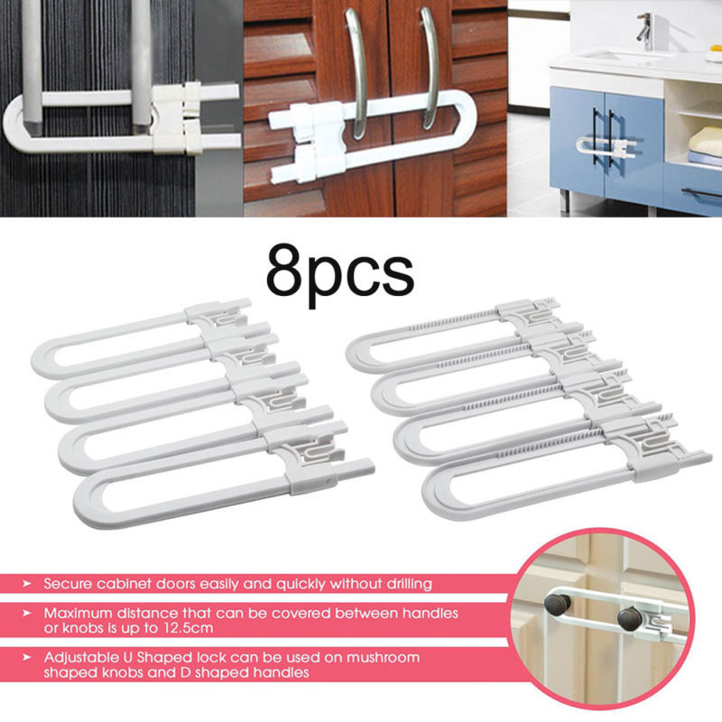 Details About 8pcs Set Kids Child Baby Locks U Shape Toddler Safety Cabinet Door Drawer Lock