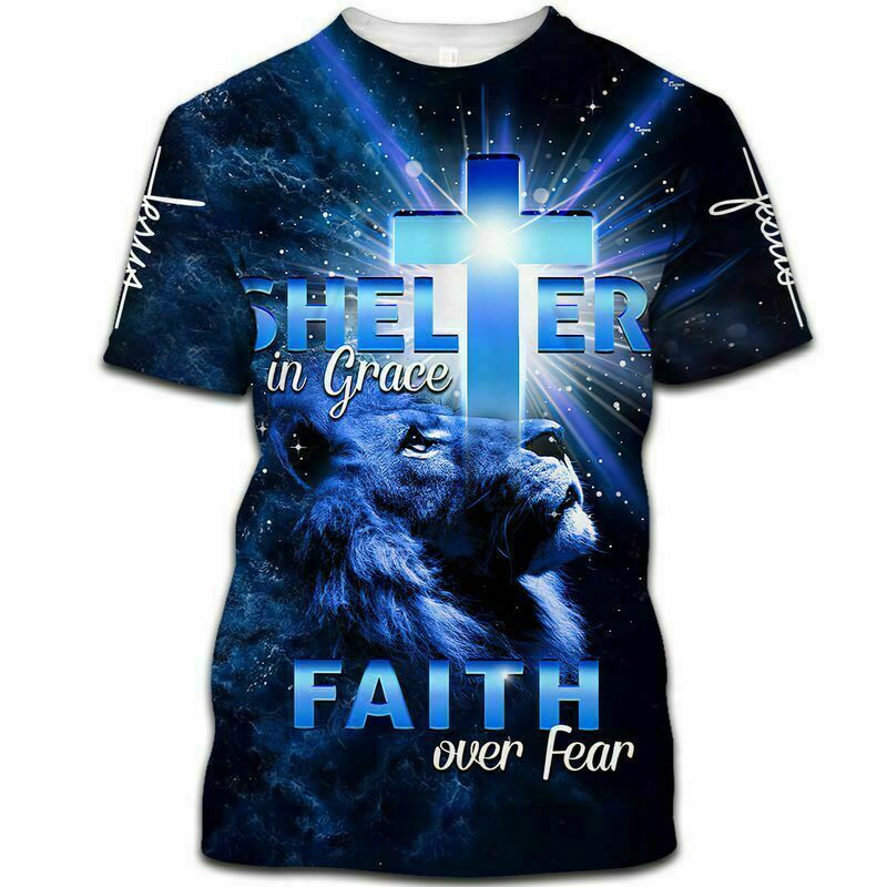 Lion Jesus Shelter In Grace Faith Over Fear T - SHIRT US Size Gift For Mothers