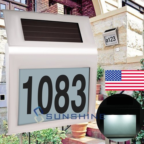 Solar Panel LED Sign Light House Street Door Address Plaque Number Plate Lamp