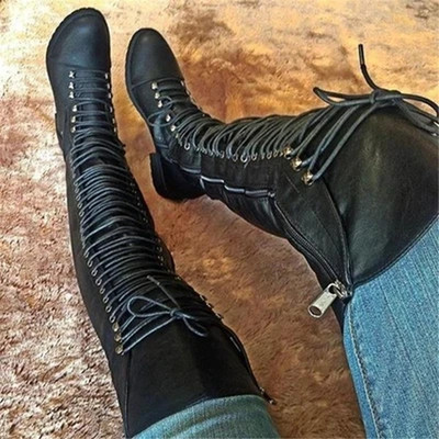 2022 Sexy over the Knee Boots Women Fashion Cross Lace-Up Shoes Winter Warm Knig