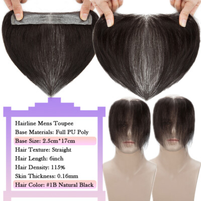 Brown Remy Hairline Toupee Human Hair Replacement Forehead System Mens Hairpiece