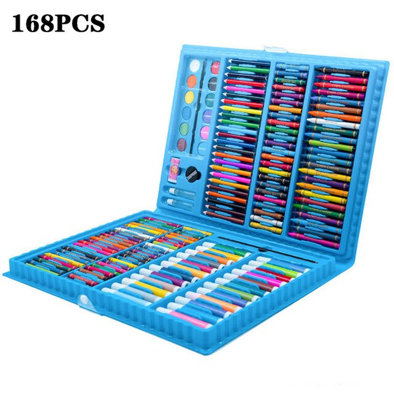 208 PCS Kid Draw Set Colored Pencil Crayon Watercolors Pens with Drawing Board D
