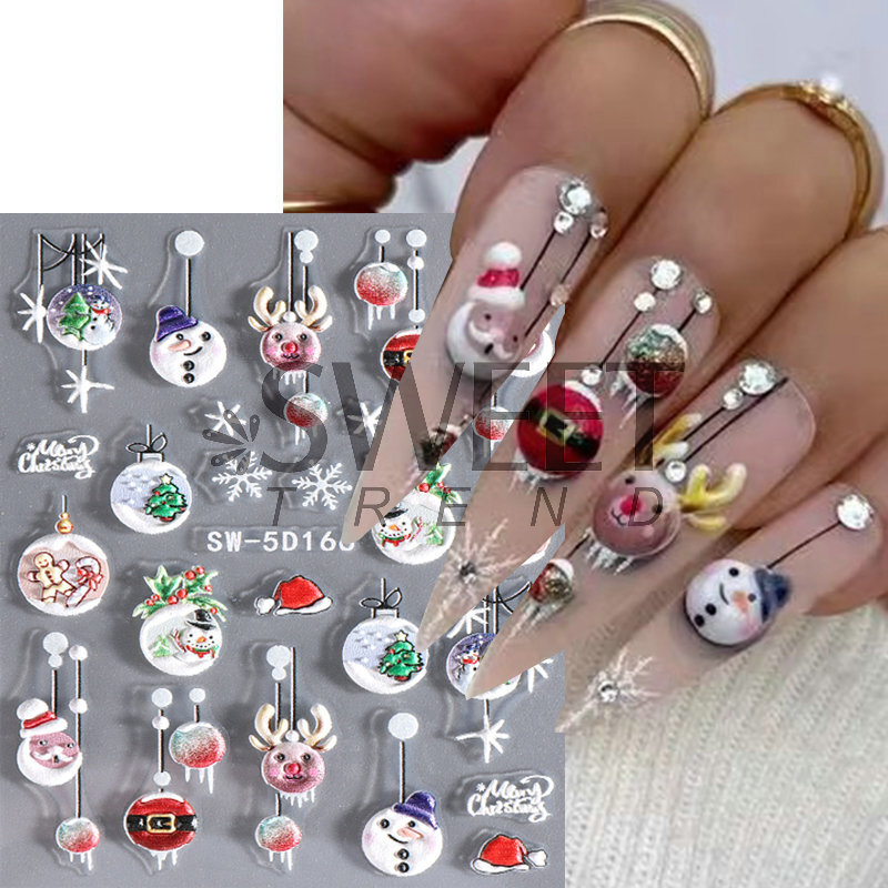 Christmas Nail Art Stickers Snowflake Santa Orinement Decals Self-Adhesive NS53