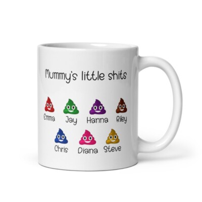 Personalised Funny Mum, Nana's Little Shits Mug choose your colour up to 7 names