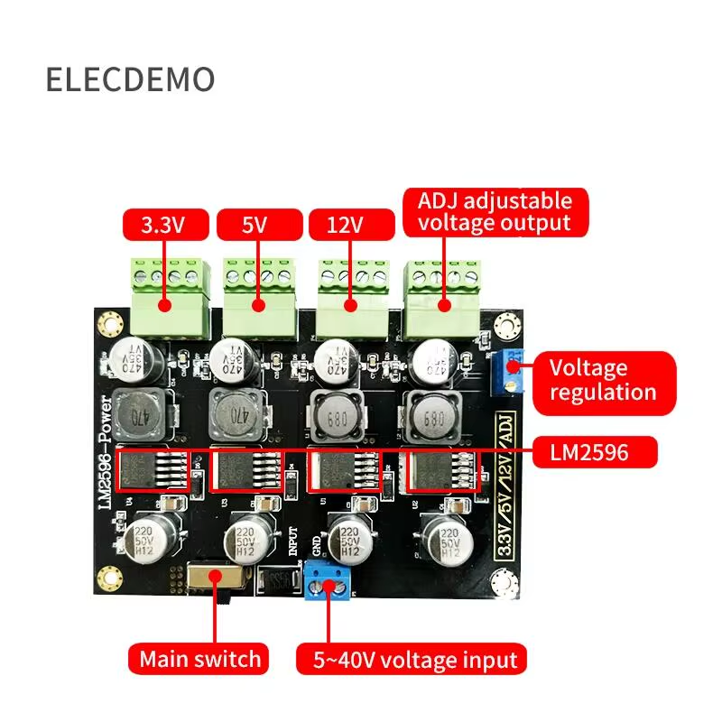 LM2596 module multi-channel switching power supply 3.3V/5V/12V/ADJ adjustable o