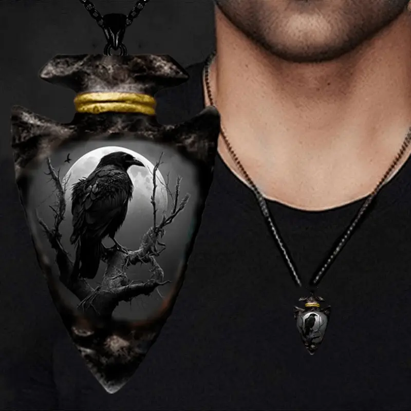Raven Crow Arrow Head Necklace Native American Jewelry Nature Pendant