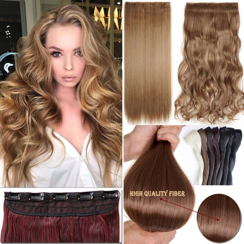 24 One Piece Clip In Hair Extensions Synthetic Full Head Thick