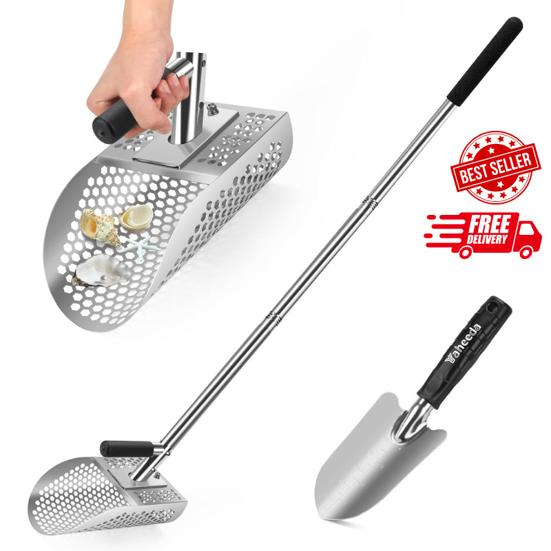 Long Handle Sand Scoop with Shovel for Metal Detecting, Metal