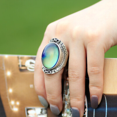 Womens Mood Ring Vintage Color Change Emotion Feeling Oval Stone Ring Size 7/8/9