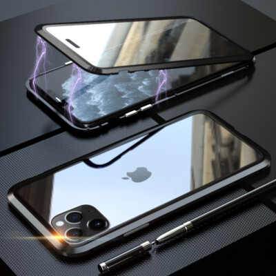 For iPhone 15 14 13 12 Pro Max 11 X 8 Magnetic Adsorption Metal Case Glass Cover