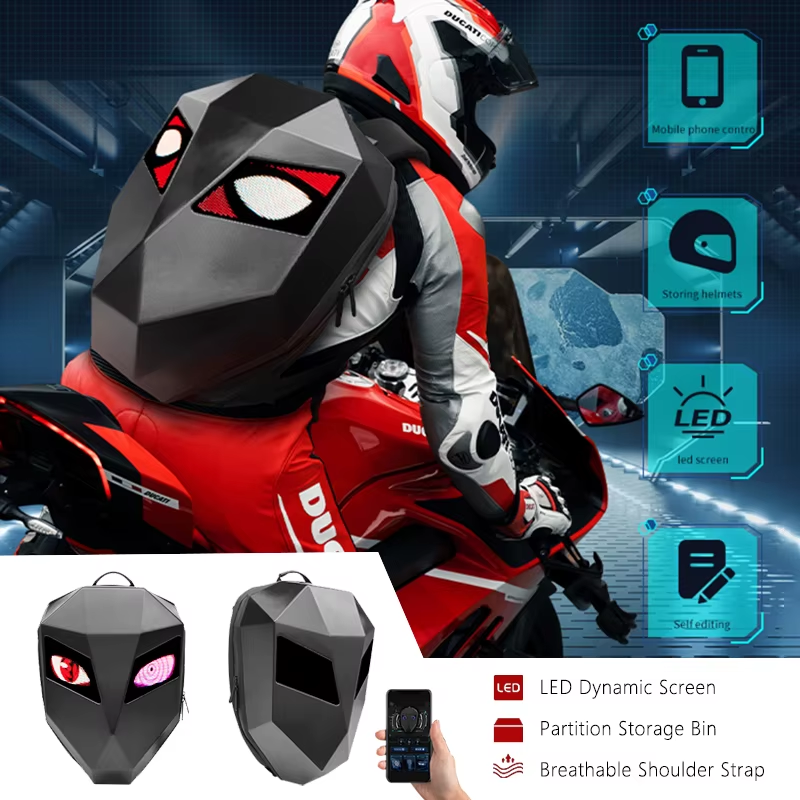 Man Hard Shell Motorcycle Cycling LED locomotive backpack Helmet Bags Backpack F