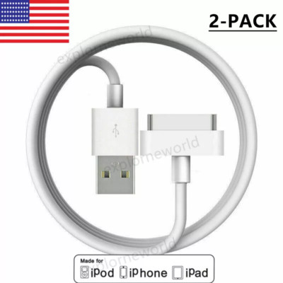 2PCS GENUINE 30-Pin to USB Charger Cable for Apple iPhone 4 4S 3GS iPad 2 3 iPod