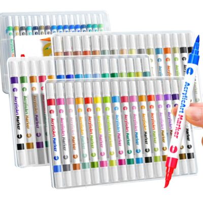 Acrylic Paint Marker Pens 96 color 48pcs 2-headed 2-color Dual Tip Pens Point...