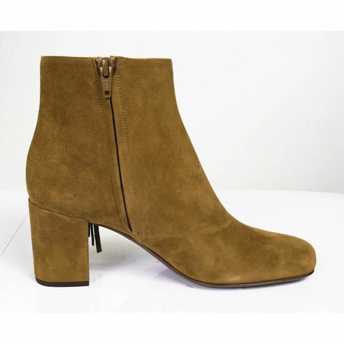 Pre-owned Saint Laurent Sz 37.5 $895  Tan Suede 70 Babies Fringe Boho Fall Ankle Boots In Brown