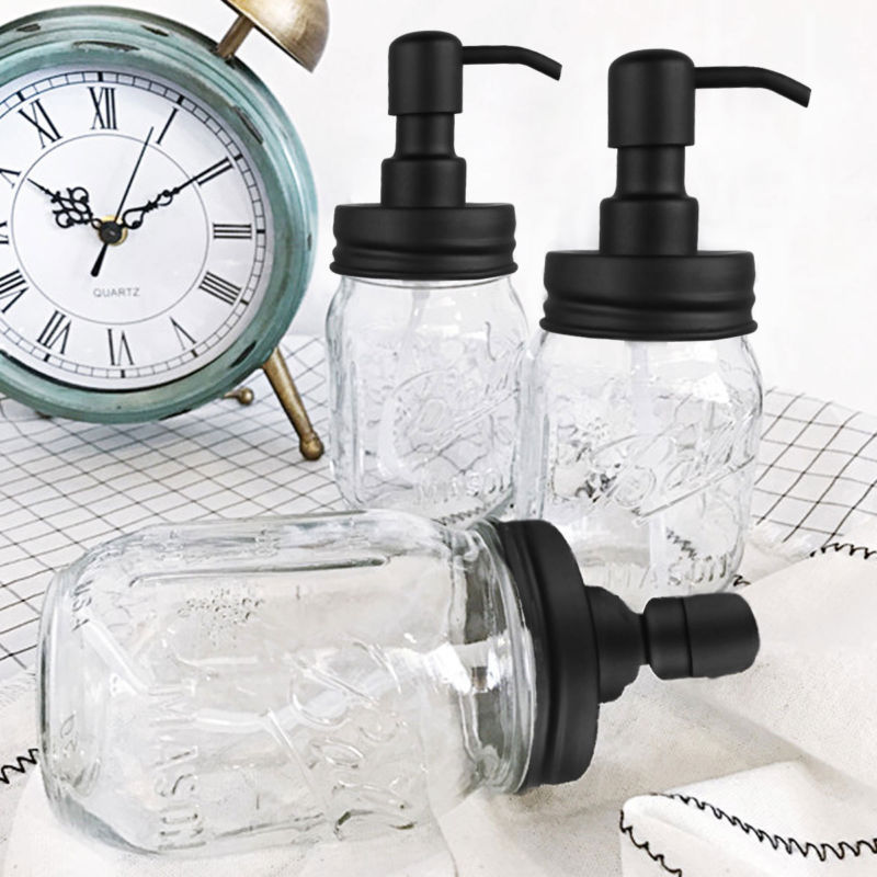 Clear Mason Jar Soap Dispenser Ball pint with a black plastic pump lid Rustproof