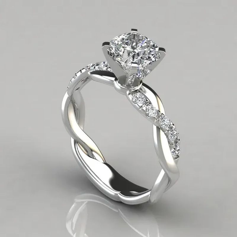 Twisted Shape Diamond Ring Wedding Band Two Tone Rose-Gold Silver Fashion Jewelry Engagement Rings for Women 4-11 Mask