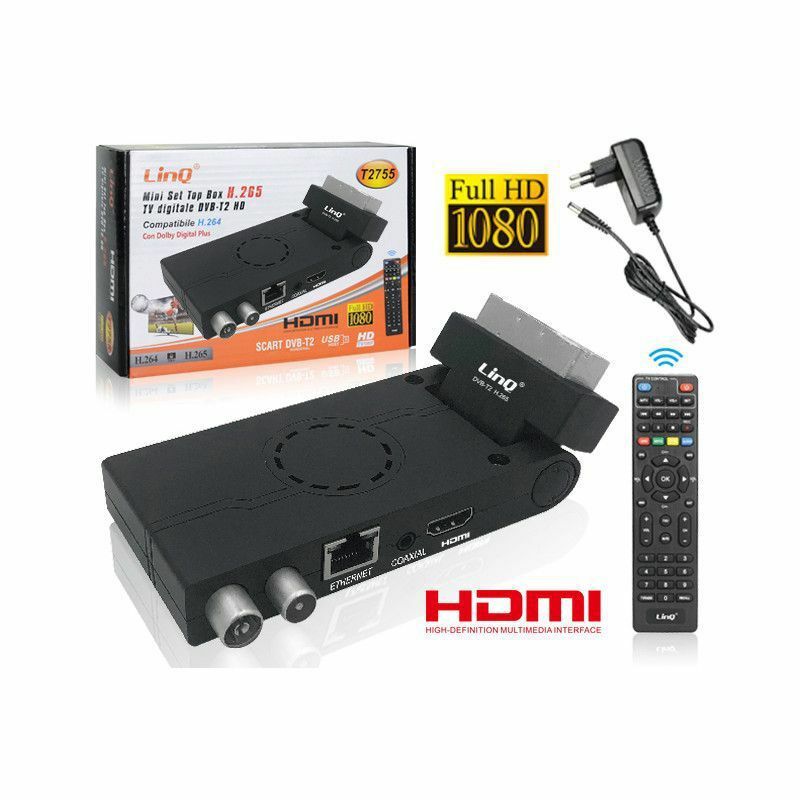 Decoder Digitale Terrestre Scart Con Hdmi Full Hd Con Codec H.265 Linq T2755