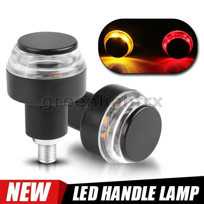 2X Handle Bar End Motorcycle LED Turn Signals Light Indicator Blinker Amber Red