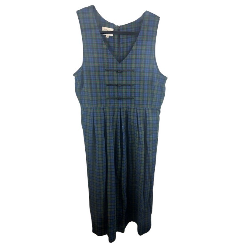Vintage Susan Bristol Dress Women's Size 12 Blue Green Plaid Tartan Sleeveless