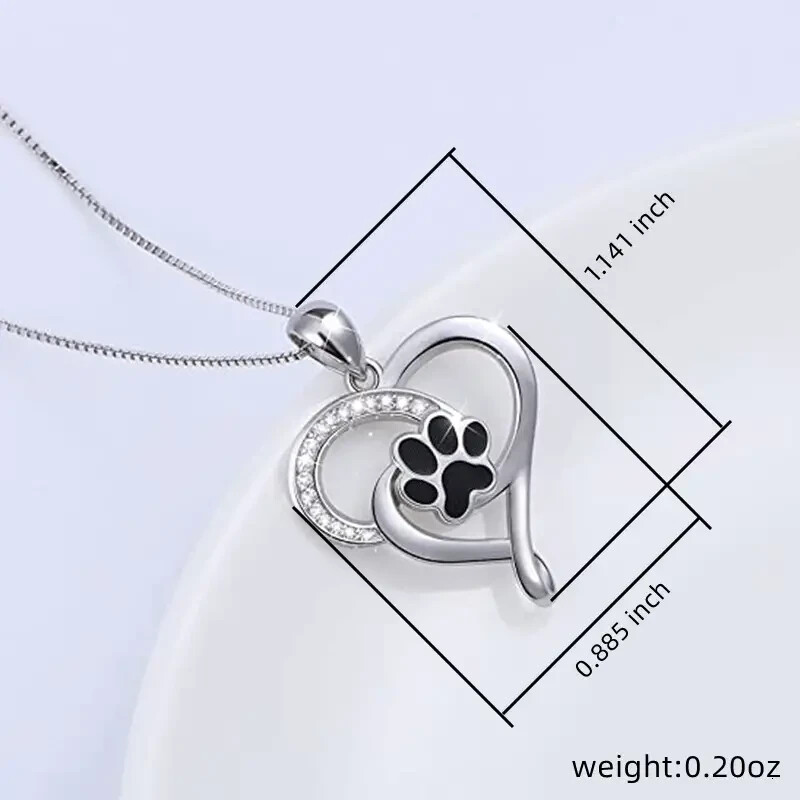 Black Dog Paw Heart Necklace For Women Chain Cute Pendant Necklace Party Gift