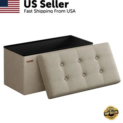 30'' Storage Bench Folding Footstool Bedroom Hold Up To 660lb Leather Entryway US