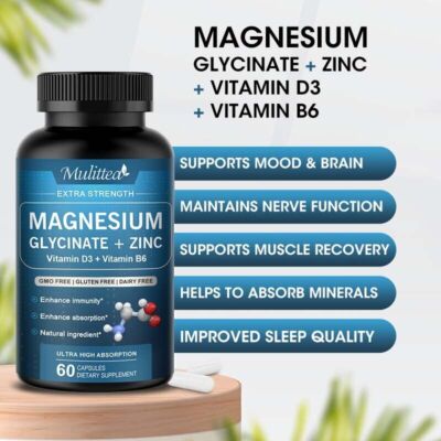500MG Magnesium Glycinate With Zinc,D3 Improved Sleep, Stress , Anxiety Relief