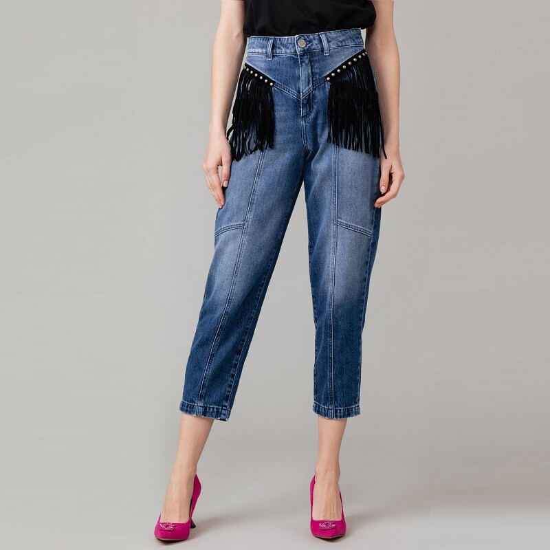

Джинсы Momfit Woman GAELLE PARIS GBDP14537 Брюки синие с бахромой и заклепками, Синий