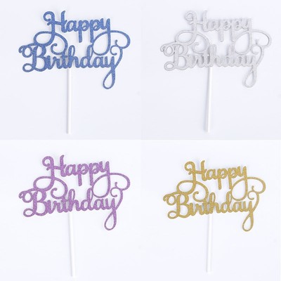 2016 New Silver Cake Topper Happy Birthday Party Supplies Decorations Kids Rose