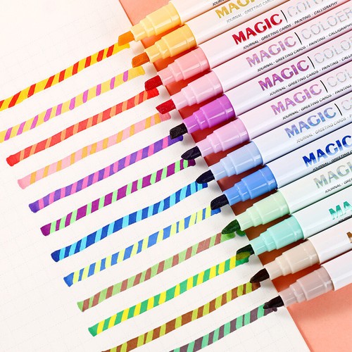 6Pcs Drawing Double Headed Outline Pen Highlighter Marker Pens For School