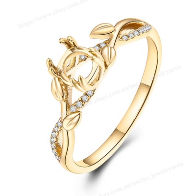 Semi Mount SI Diamonds Ring Exquiste Art Deco Round 5.3mm Solid 10K Yellow Gold