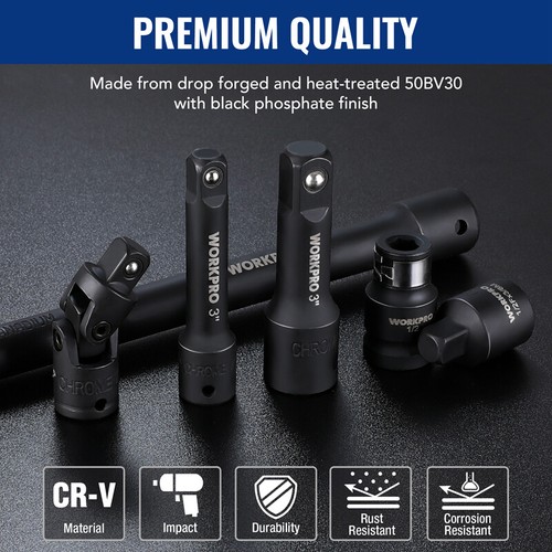 WORKPRO 18-PCS Drive Tool Accessory Set 1/4"&3/8"&1/2" Socket Adapter Extensions