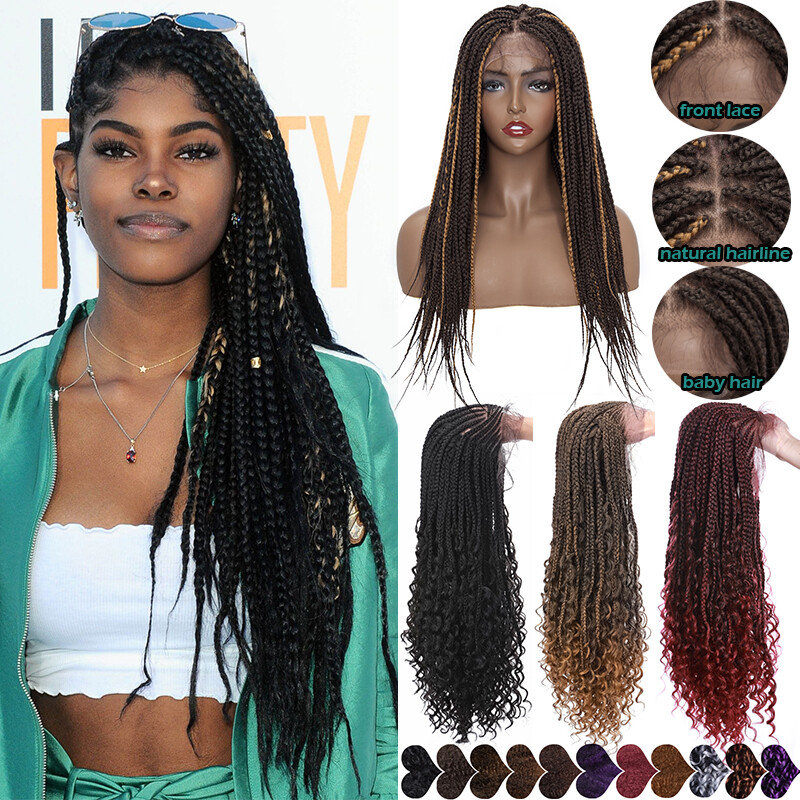 HOT Box Braided Wigs Lightweight Micro Twist Cornrow Women Lace Braids Ombre Wig