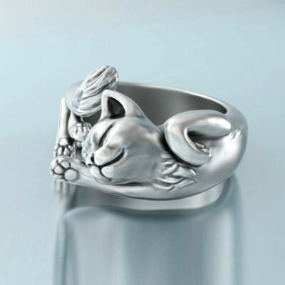 Fashion Cat Shaped 925 Silver Plated Rings for Women Party Jewelry Ring